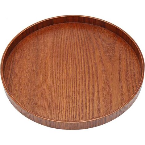 Plateau rond en bois pour thé et café, brun foncé, 27cmx2cm, polyvalent et pratique, pour un usage quotidien (1/5)