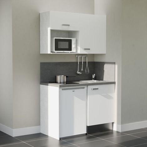 Kitchenette K07L-PT - 120 cm avec plan de travail et évier, emplacements frigo et micro-ondes