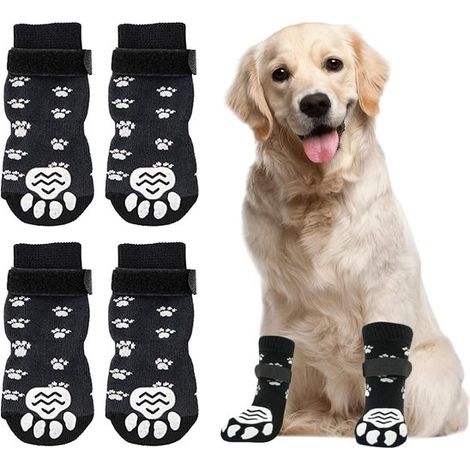 Hundesocken 2 Paar rutschfeste Hundesocken für drinnen weich verstellbare Pfotenschoner mit Traktionskontrolle für Holzböden im Innenbereich M schwarz (1/5)