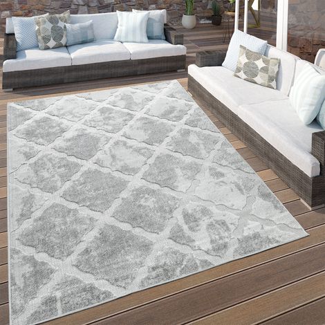 Paco Home In- & Outdoor Terrassen Teppich Marmor Optik Rauten Muster In Grau 120x170 cm