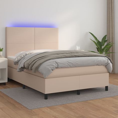 Cama box spring colchón LED cuero sintético capuchino 140x200cm vidaXL (1/5)