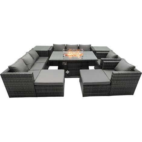 Fimous Ensemble de meubles de jardin en rotin ave Table de foyer à gaz 10 places Ensemble de canapés avec 2 Tables d'appoint 2 Grand tabourets (1/5)