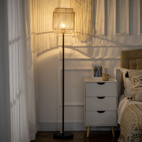 Lampadaire sur pied salon abat-jour en corde de papier design naturel base E27 Max. 40W - Ø 26 x 164H cm