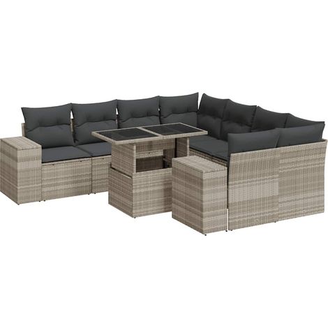 Maison Exclusive - Set muebles jardín 9 pzas y cojines ratán sint (1/5)