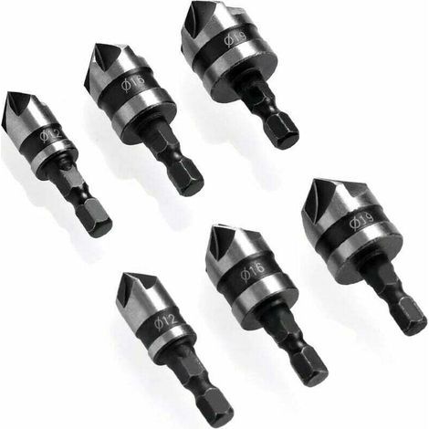 6-teiliges Sechskant-Fasenset, 90°-Senker, Senkerdurchmesser 6–19 mm, geeignet für Metall und Holz (1/4)