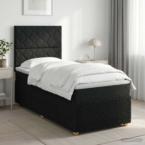 Cama box spring con colchón con cabecera Negro 90 x 200 cm Tela (1/5)