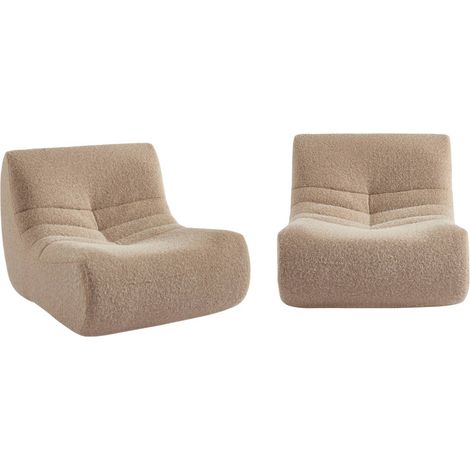 sweeek - 2er-Set Sessel mit Bezug im Alpaka-Look, Stoff, Beige