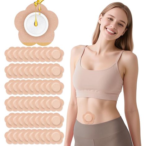 100PCS Patches d'huile de ricin, emballage d'huile de ricin emballage jetables coton organique coussinets autocollants pour le bouton du ventre, conception anti-fuite, portable respirant (1/5)