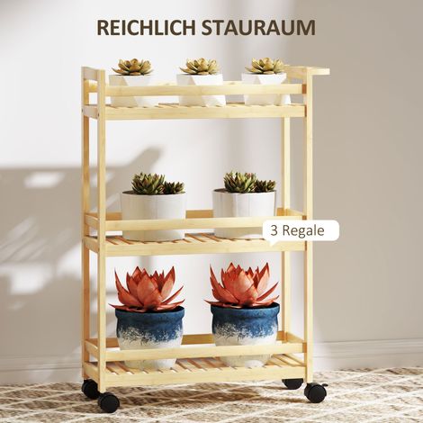 MEUBLIV Küchenwagen 55x20x75 cm natur – 3 Ebenen, mit Rollen (1/5)