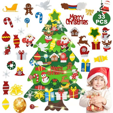 DIY Filz Weihnachtsbaum Set mit 33 Ornamenten und LED Lichterkette (1/4)