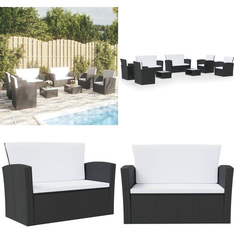 Set Divani da Giardino 8 pz con Cuscini in Polyrattan Nero - Poltrona da giardino - Set da giardino
