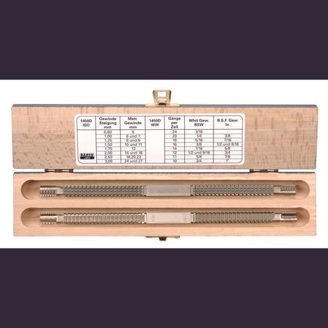 Bahco 1450D/2 Kit di lime doppie per filettatura, 2 pz, con tabella filettature 1 pz. (1/3)
