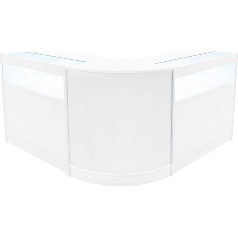 Set Mostradores Comerciales "IRIS" Blanco 2x B900+1xCM60 MDF y vidrio templado Estantes y puertas corredizas con cerradura Fácil Montaje Mostrador Recepción Expositor Comercial Mesa