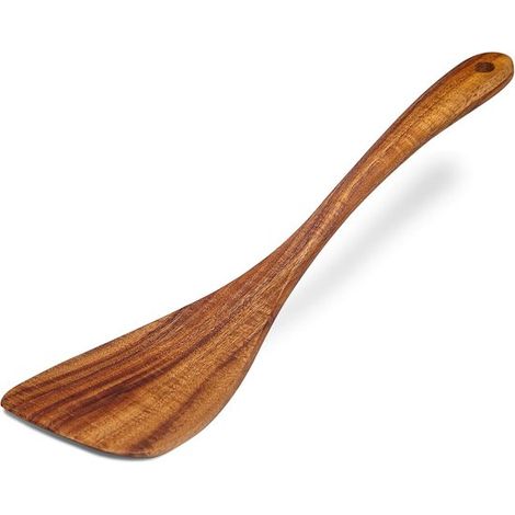 2 espátulas de madera antiadherentes de madera de acacia,espátula plana de mango largo y recto para sartén,pescado y panqueques (1/5)