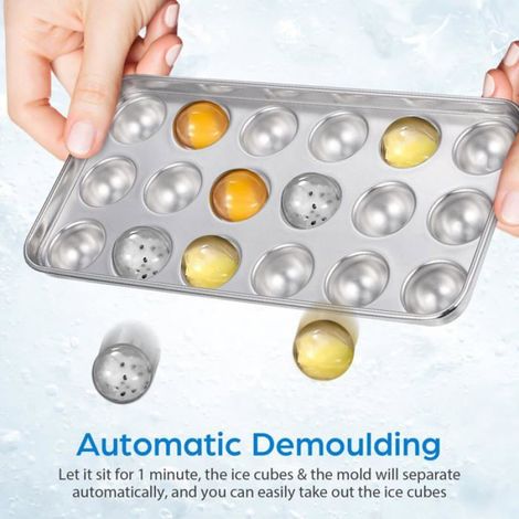 Moule À Glaçons Inox - Couvercle Intégré - Bac Empilable Pour Glaçons Ronds - Usage Domestique - 1 Pièce (1/5)