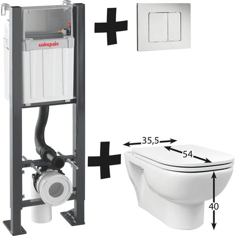 Wirquin – Pack complet WC suspendu Smart Rock – Cuvette glassy – Plaque de commande double chasse – Installation rapide – Économie d'eau (1/5)