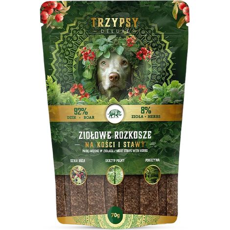 Premios para perros Trzypsy Delux - para huesos y articulaciones - Tiras de jabalí 70 g