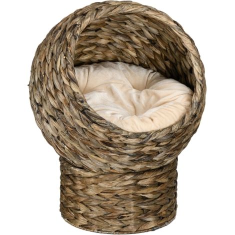 Cuccia per gatti in vimini, grotta per gatti, casetta per gatti, cuccia imbottita per gatti, cuccia per animali domestici, giacinto d'acqua, colore caffè, 40 x 37 x 51 cm, realizzata in loco. (1/5)