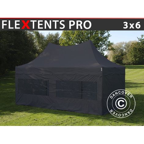 Pop up gazebo FleXtents PRO Peak Pagoda 3x6 m Black, incl. 6 sidewalls