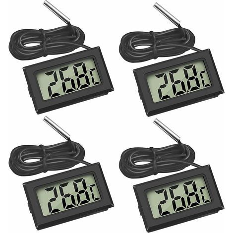 Mini Digital LCD Thermomètre Température avec Sonde de Température Capteur Testeur pour Réfrigérateur Congélateurs Aquarium (4X Noir) (1/5)