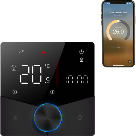 Thermostat Sans Fil Matter - Chauffage à Eau Maison - Commande APP et Assistante Vocale - Écran Tactile LED Coloré et Bouton - Température Précise Mural - Programmable 7x6 Économies Énergie (1/5)