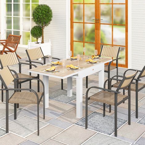 Table de jardin extensible rectangulaire 6 personnes, structure aluminium 60x80x75cm, plan ajustable pour dîner en extérieur