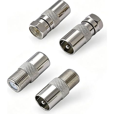 Lot de 4 Coaxial Type F vers PAL Adaptateur RF Antenne Type F MâLe/Femelle vers TV Pal MâLe/Femelle, pour Antennes TV, Récepteurs Satellite et Modems Câble (1/5)