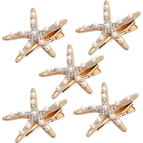 Fermagli per capelli per donna, Confezione da 5, Fermaglio per capelli con motivo stella marina, Fermaglio per capelli in metallo, Fermaglio per capelli con diamante, Accessorio per capelli da sposa p (1/5)