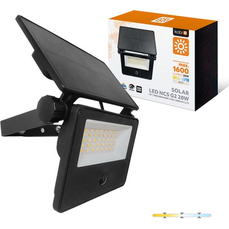 Projecteur solaire LED extérieur 20 W 1600 lm 3 températures de couleur avec détecteur de mouvement noir IP54 Kobi NCS G2 (1/5)