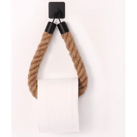 Toilet Paper Holder, Hemp Rope Towel Holder for Bathroom and Kitchen, Bathroom Paper Holder, Toilet Towel Roll Holder (Black 3)