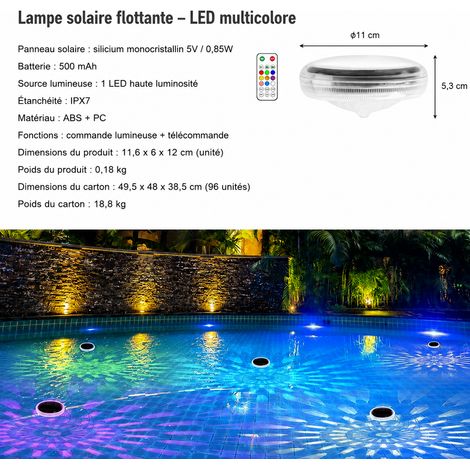 Lampe solaire flottante LED pour piscine YH1401 avec 1 télécommande yh1401-1 11,6 × 6 × 12 cm 180 g – Livraison gratuite