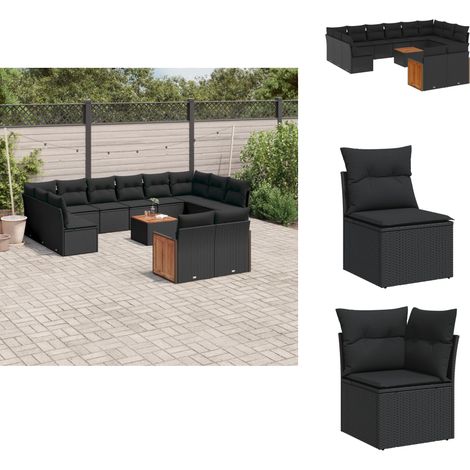 Salon de jardin avec coussins 13 pcs noir résine tressée - Ensemble Salon De Jardin - Meuble Extérieur - Salon De Jardin Pliable - Mobilier De Jardin - Chaise Longue (1/5)