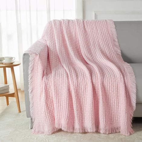 Plaid Couverture Douce à Franges, 130x150 CM, Rose (1/5)