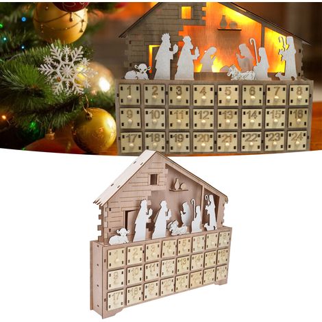 Beleuchteter Adventskalender aus Holz – LED-Tischkalender für Weihnachtsdekorationen [Adventskalender] + [Manocal] + [Beleuchtetes Modell] + [Holz, LED] (1/5)