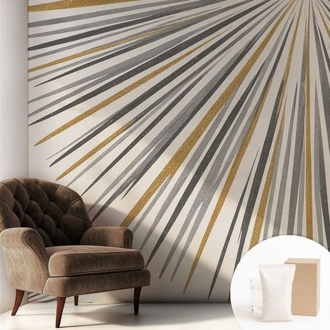 Tapete Vliestapete mit Kleber - trendige Wanddeko - elegant Fototapete für Wohnzimmer - Schlafzimmer Geometrische Fächer 250x250 cm (1/5)
