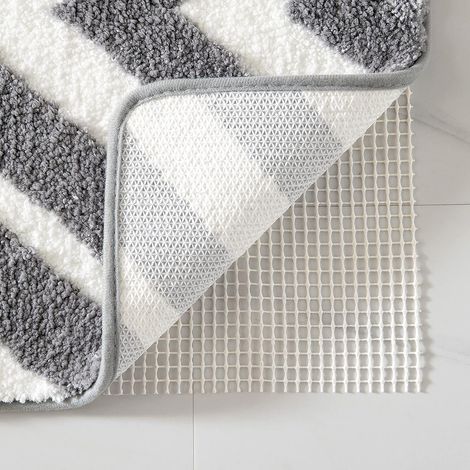 Tapis entrée de la salle de bain tapis antidérapant tapis de douche tapis absorbant doux tapis microfibre salle de bain symétrie géométrie gris clair blanc double couleur 40x60cm (1/4)