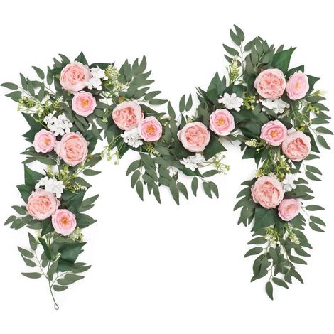 Künstliche Blumen Girlande Eukalyptus mit Rosen, Hellrosa, 2 Stück (1/5)