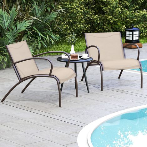 Ensemble de Chaises de Patio 3 Pièces Fauteuils et Table en Aluminium Métal avec Siège Incurvé en Tissu Ensemble de Meubles D'extérieur Café (1/3)