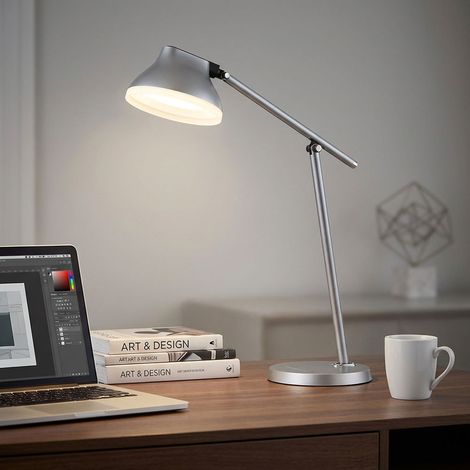 LED Tischlampe Touchdimmer Tischleuchte Nachttischlampe grau verstellbar, 1x LED 8W 450lm neutralweiß, LxBxH 43,2x17,8x56 cm