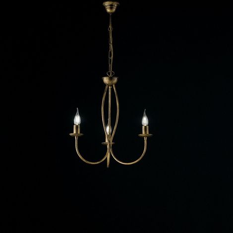 Araña de tres luces de hierro marrón dorado 45x h50 cm