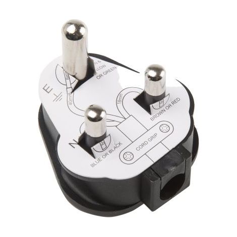 Fiche secteur Mâle, 250 V 15A, Montage sur câble, 2P+E ( Prix pour 1 )
