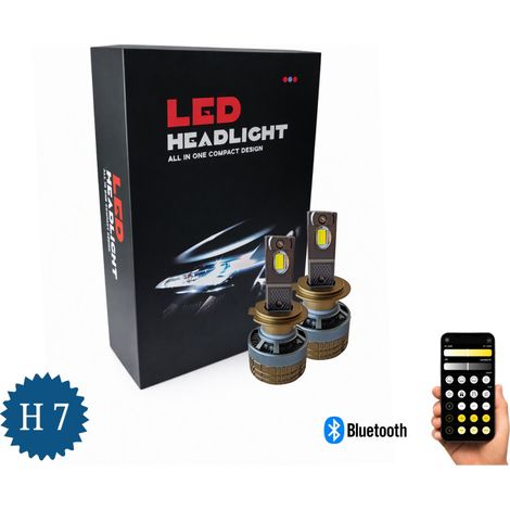 Комплект Smart LED крушки H7 – Два цвята, CSP Dual Color 3500K – 6500K, Bluetooth приложение, CANBUS, 70W, 12–24V