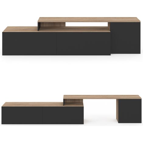 BASILE mobile TV angolare modulare da 180-240 cm in legno e nero