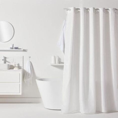 Waffle Shower Curtain - White - Polyester - 180 x 200 cm - 12 Hooks - UTILITY - TODAY (1/3)