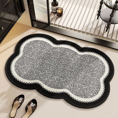 Tapis de sol en lin et terre de diatomée – Absorbant, antidérapant et séchage rapide pour salle de bain, entrée ou douche – Style minimaliste élégant (40 x 60 cm, motif « Fleurs en nuage »)-lsw