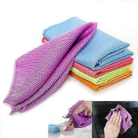 Lot de 5 chiffons de nettoyage en microfibre à écailles de poisson pour le polissage des vitres de voiture. (1/5)