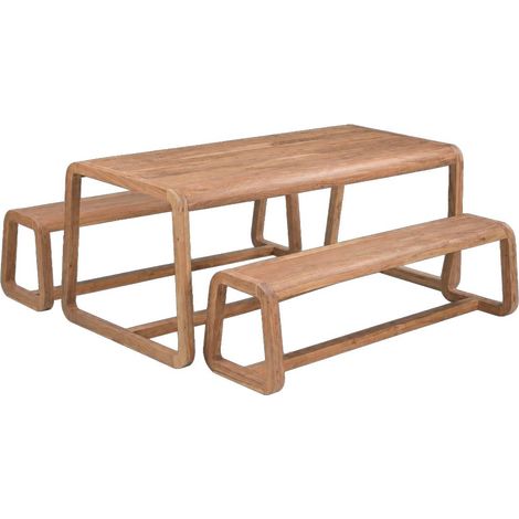 Table à manger + 2 bancs en bois d'acacia Kalani (1/5)