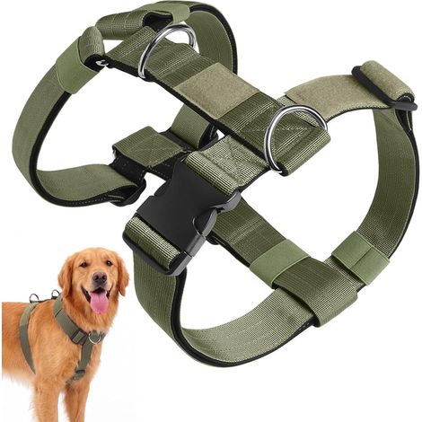Harnais Anti Traction pour Chien, Arnet pour Chiens avec Attache Devant, Réglable, Respirant, Facile à Mettre, No Pull Nylon Dog Harness, Gilet pour Chiens Moyen et Grand (Vert, M) (1/5)
