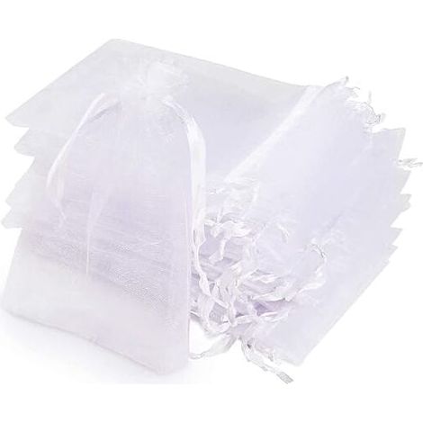 ZVD Sachets Organza, 120 Sachets Pochettes Transparent,10x15cm Cadeau en Organza Blanc avec Ruban Pour les cadeaux de Noël,Sacs Organza pour Bijoux Cadeaux Bonbons Marriage Anniversaire Faveur (1/4)