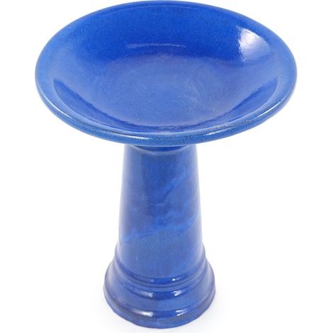 Bebedero para pájaros de cerámica artesanal azul cobalto Ø 31,5 cm H 38 cm (1/5)
